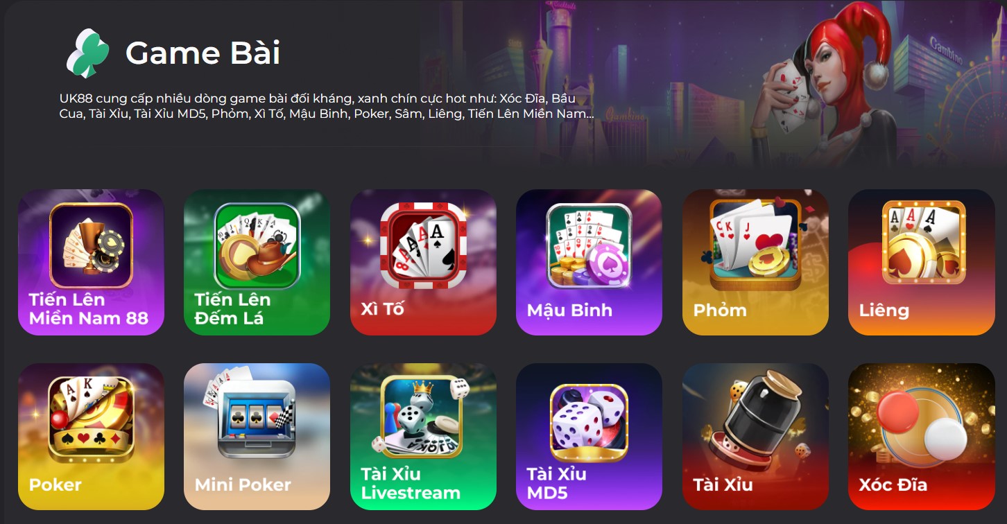 Hệ thống game bài hấp dẫn tại nhà cái UK88