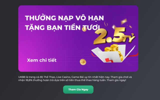 Ưu đãi cực khủng tại nhà cái UK88