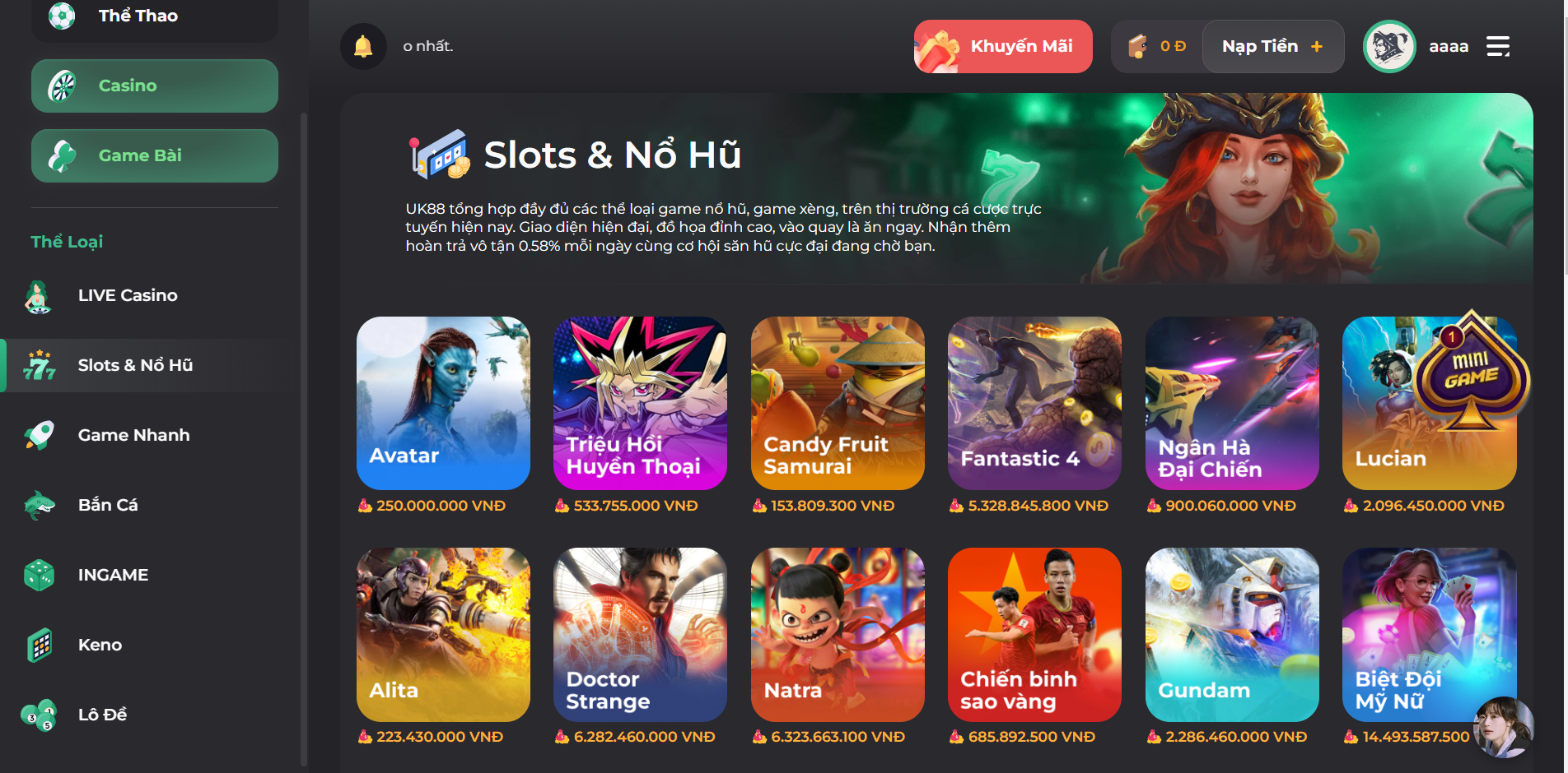 Slots và game Nổ hũ hấp dẫn trên UK88