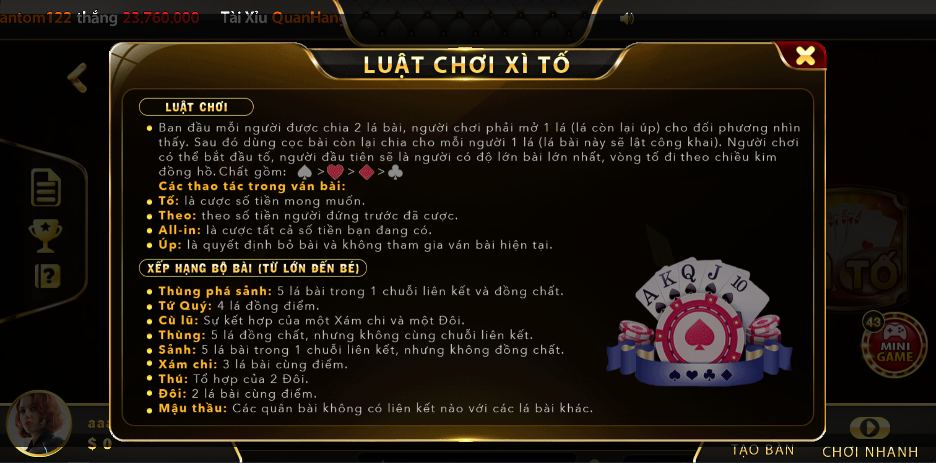 Cách đánh bài xì tố online