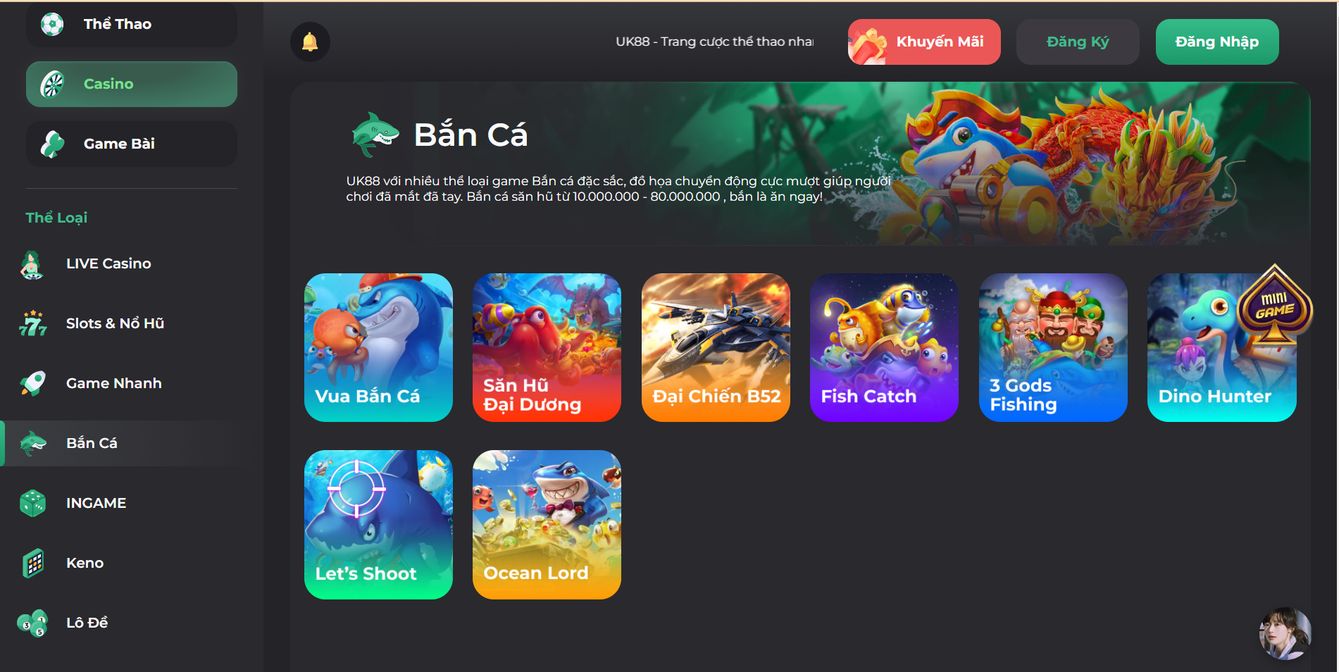 Hệ thống game bắn cá khủng tại UK88
