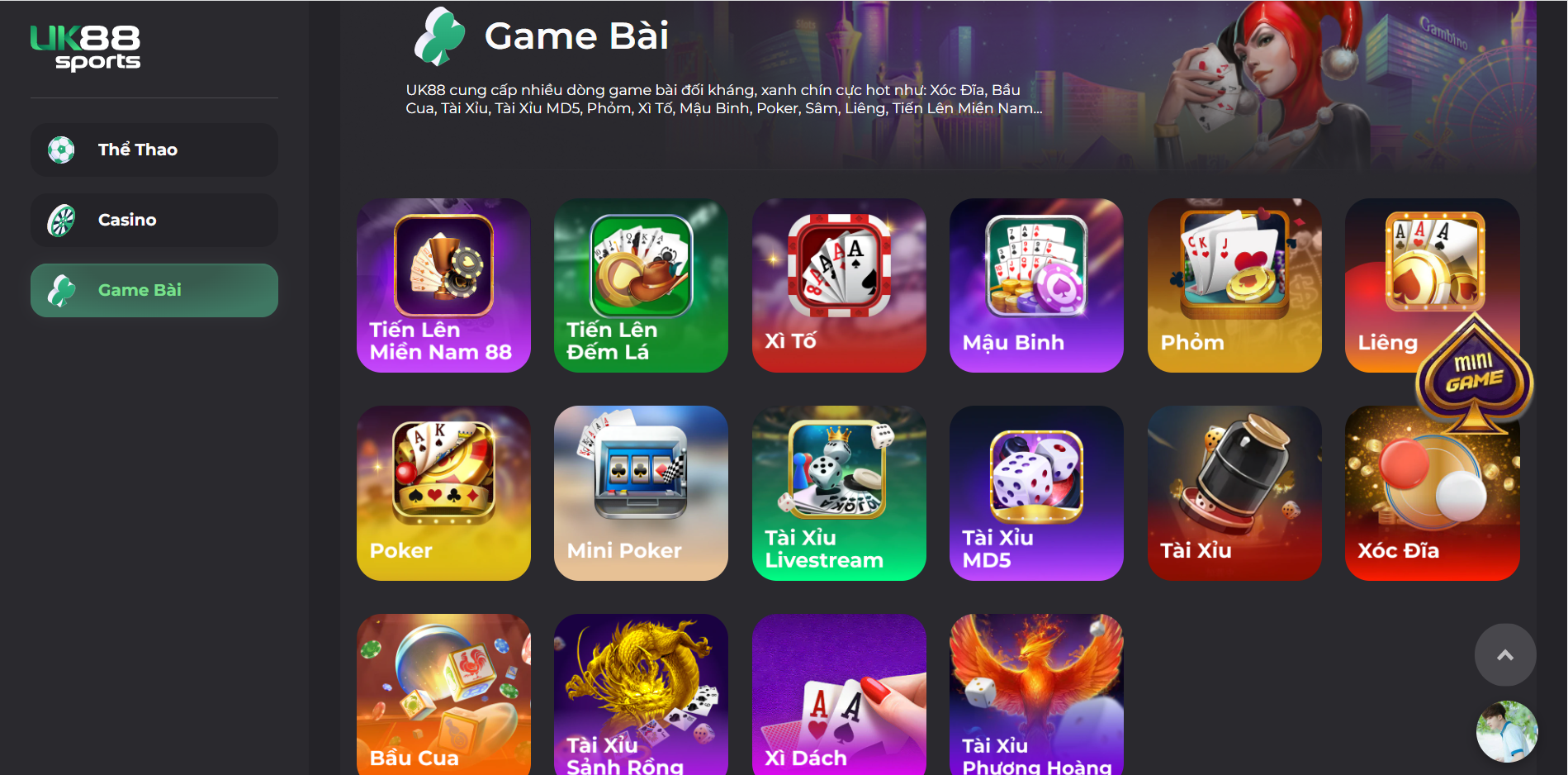Tham gia game bài online hấp dẫn ngay tại nhà cái UK88