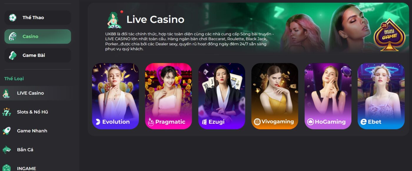 Hệ thống Casino trên nha cai uk88