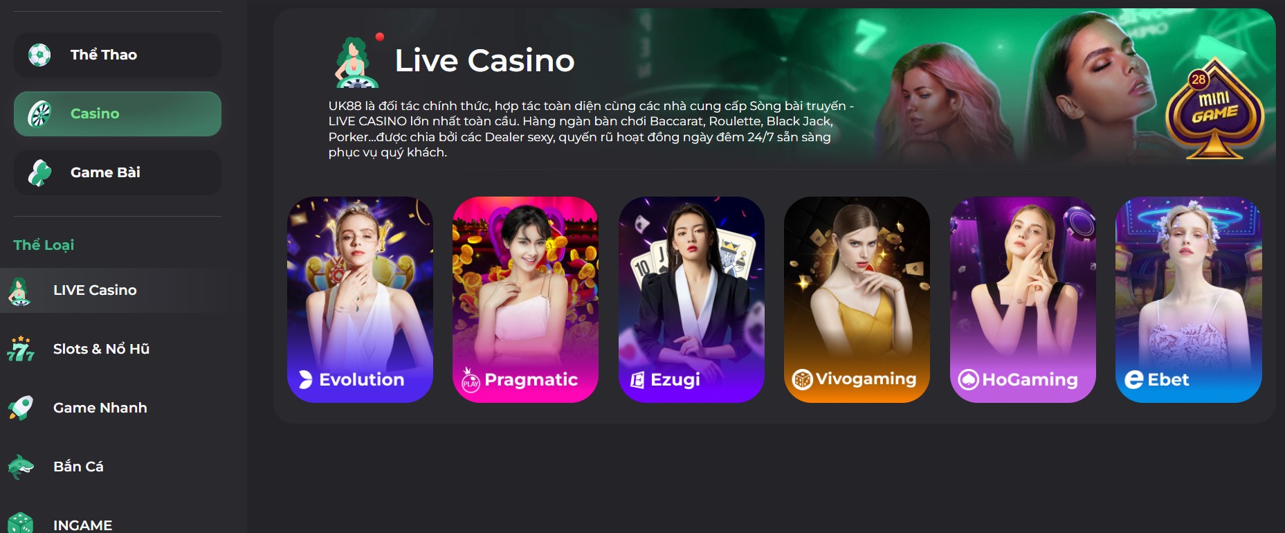 Hệ thống Casino trên nhà cái UK88