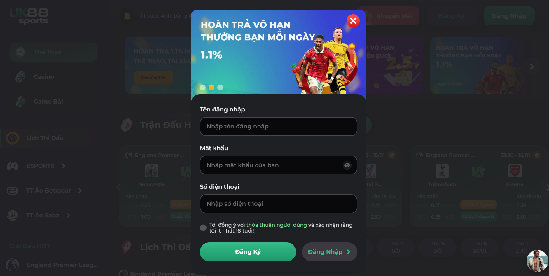Tham gia cá cược thể thao trên UK88